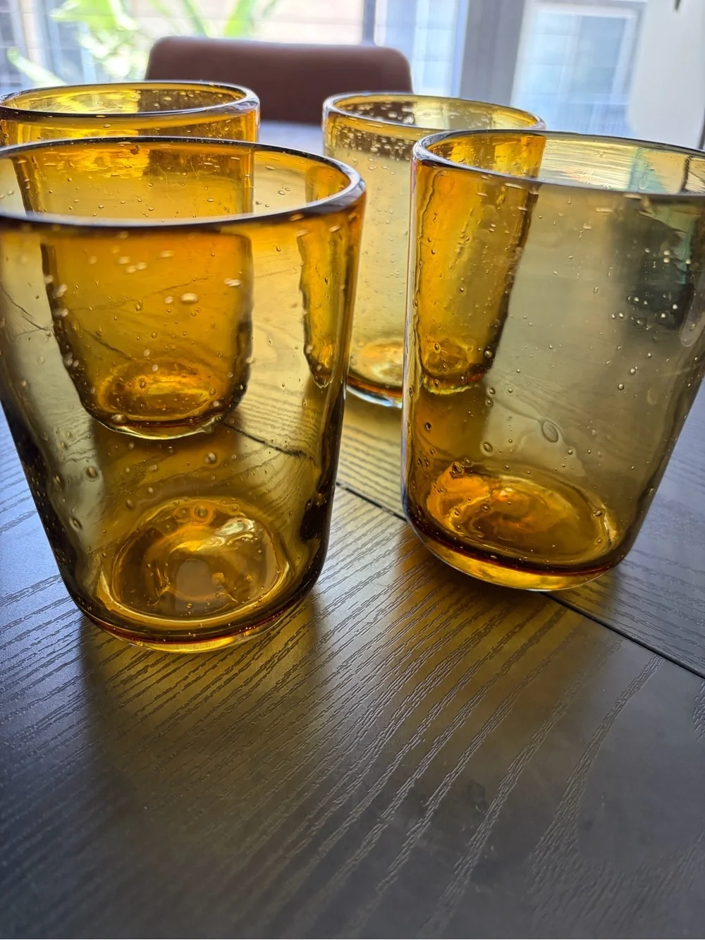 Amber Bubble Glass Tumbler - Set of 4